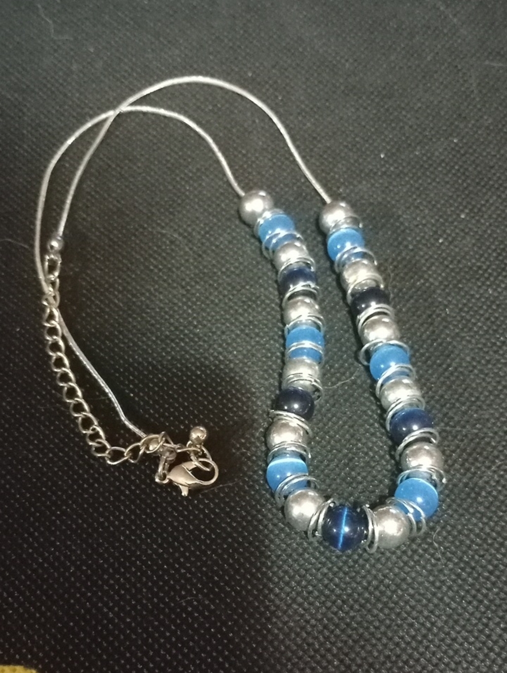 Blue Glass Bead Necklace for Women - Silver Accents